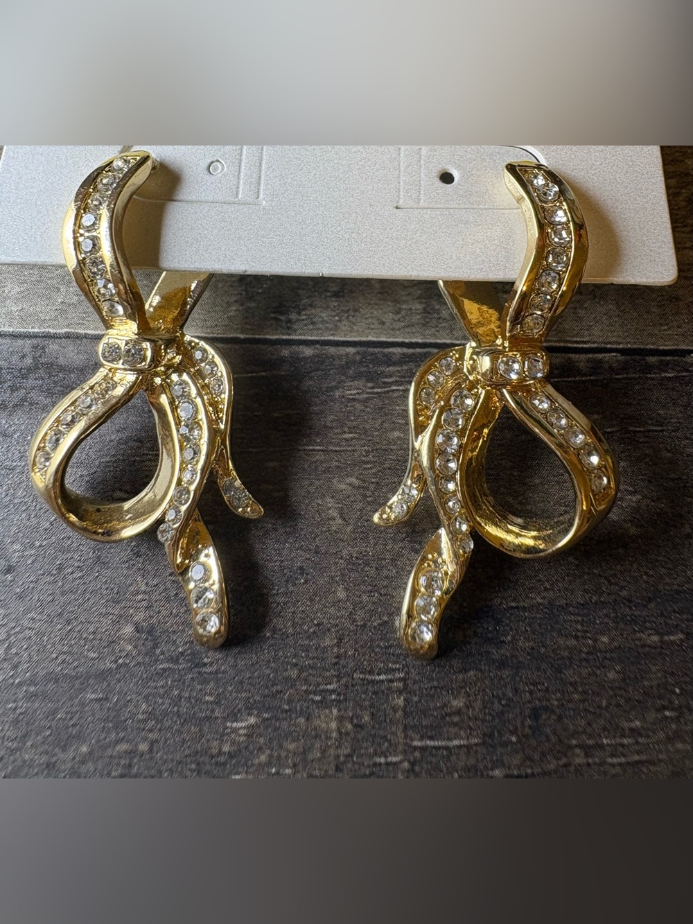 Gold Crystal Ribbon Drop Earrings
